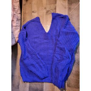Shein Dark Blue V‎ neck deep cut women's sweater top shirt New